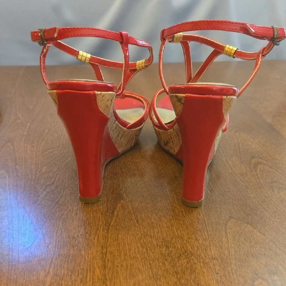 a.n.a Red High Heeled Sandals with T-Strap Design